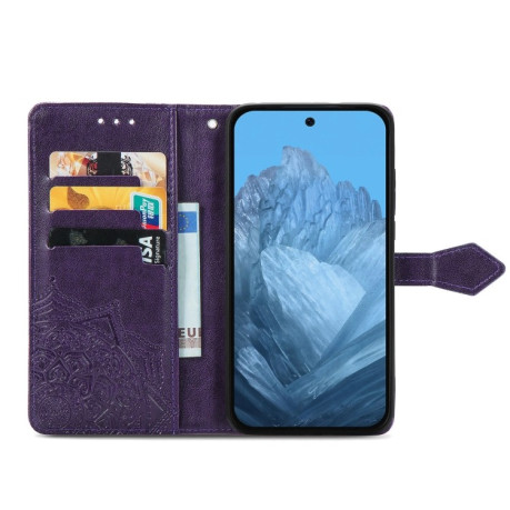 Чохол-книжка Mandala Embossing Pattern на Google Pixel 9 - фіолетовий