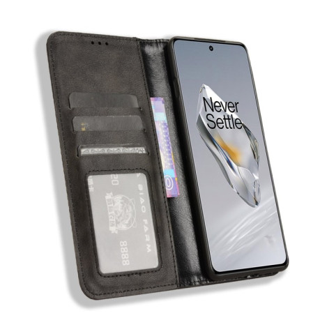 Чохол-книжка Magnetic Buckle Retro Crazy Horse Texture на OnePlus 12R/Ace 3 5G - чорний