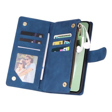 Чохол-книжка Multifunctional Frosted Zipper Wallet з матовою фактурою та ремінцем на Samsung Galaxy S25 FE 5G - синій