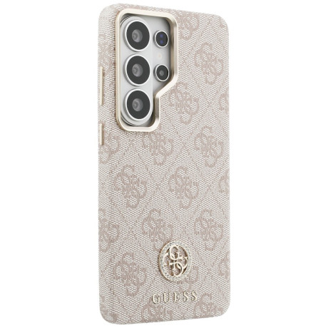 Оригінальний чохол Guess 4G Rhinestone Round Logo з MagSafe для Samsung Galaxy S26 Ultra — рожевий