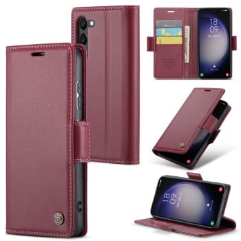 Чехол-книжка CaseMe 023 Butterfly Buckle Litchi Texture RFID Anti-theft Leather для Samsung Galaxy S24+ - винно-красный