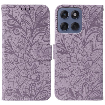 Чехол-книжка Lace Flower Embossing для Motorola Edge 60 Fusion 5G - фиолетовый