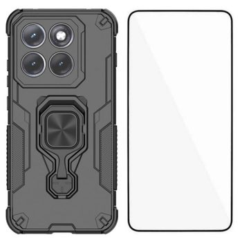 Чохол Wanlonfeng з металевою підставкою та плівкою на Motorola Edge 70 Pro 5G — чорний