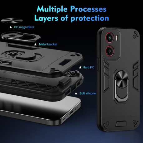 Ударозахисний чохол Shockproof Metal Ring Holder для Motorola Moto G05 - чорний