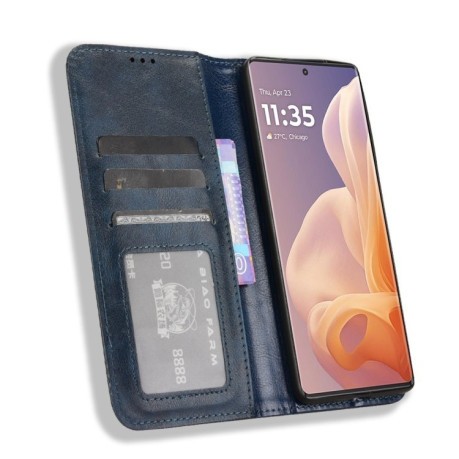 Чехол-книжка Magnetic Buckle Retro Crazy Horse Texture на Motorola Moto G85 5G / S50 Neo 5G - синий