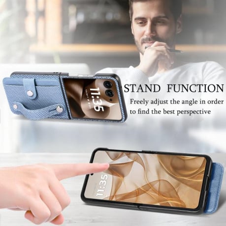 Противоударный чехол Wristband Kickstand Card для Motorola Razr 60 Ultra - синій