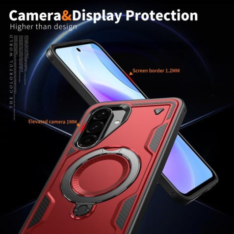 Противоударный чехол MagSafe Holder Armor PC Hybrid для Samsung Galaxy A56 5G - красный
