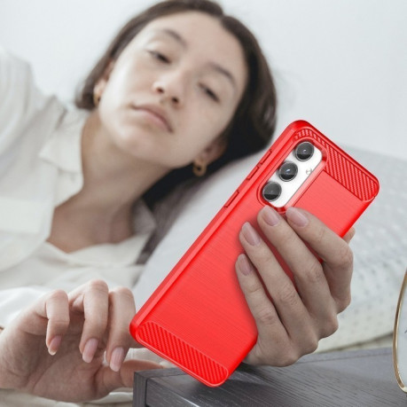 Протиударний чохол Brushed Texture Carbon Fiber для Samsung Galaxy M55 - червоний
