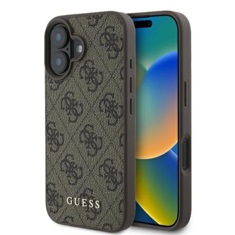 Оригинальный чехол Guess Metal Gold Logo для iPhone 16 Plus - Brown