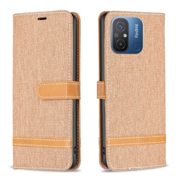 Чехол-книжка Color Matching Denim Texture на Xiaomi Redmi Poco C55/Redmi 12C/11A- коричневый