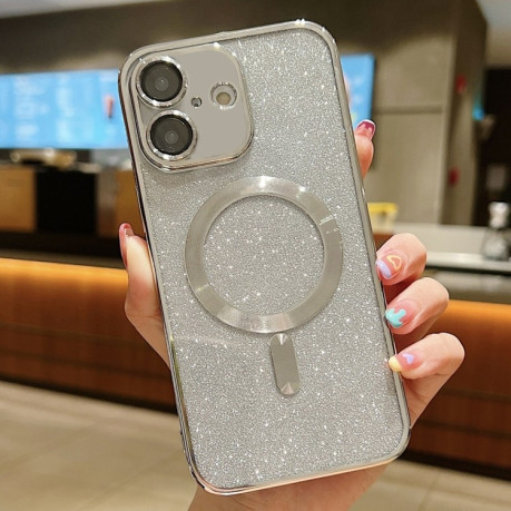 Противоударный чехол Glitter Electroplating MagSafe TPU  для iPhone 16 - серебристый