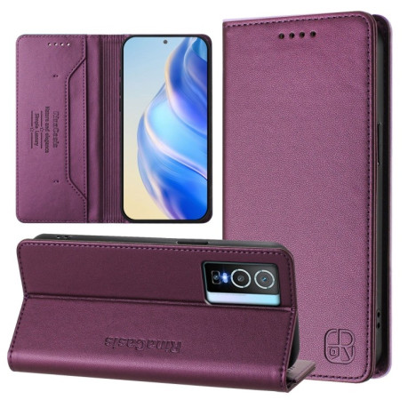 Чехол-книжка RC01 Dual-Folded Magnetic Suction RFID Leather на Vivo Y76 5G - фиолетовый
