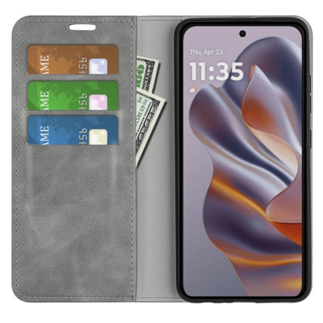 Чехол-книжка Retro Skin Feel Business Magnetic на Motorola Moto Edge 50 Neo 5G - серый