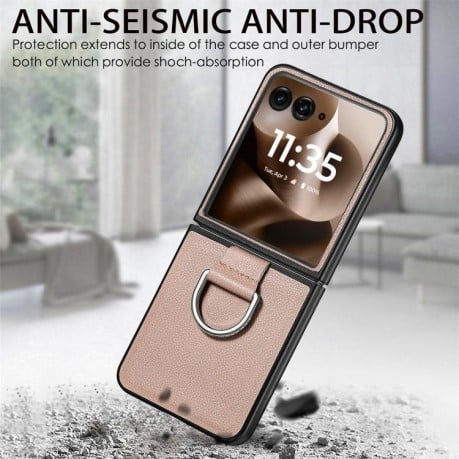 Противоударный чехол Litchi Texture на Motorola Razr 60 Ultra - серый