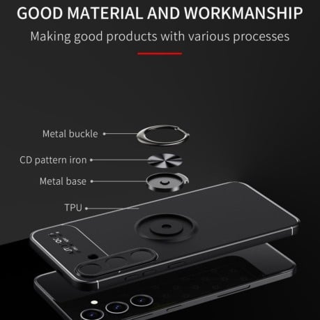 Ударозащитный чехол Metal Ring Holder для Samsung Galaxy S24 5G - черно-красный