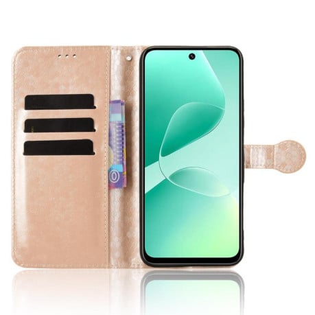 Чохол-книжка з фактурою Honeycomb Dot та магнітним хлястиком на Infinix Hot 60i 4G / Hot 60 5G - золотий