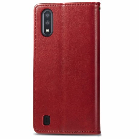 Чехол-книжка Retro Solid Color на Samsung Galaxy A01-красный
