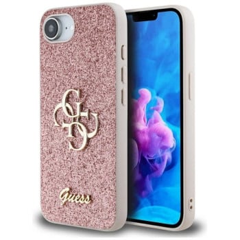 Оригинальный чехол Guess Big Metal Logo Fixed Glitter для iPhone 16e - Pink