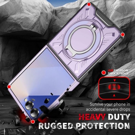 Ударозахисний чохол Transparent MagSafe Magnetic Rotating Ring Holder для Samsung Galaxy Flip 7 5G - фіолетовий