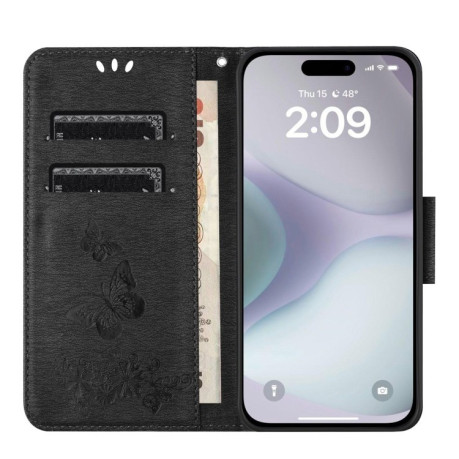 Чехол-книжка Embossed Butterfly для iPhone 16 Plus - черный
