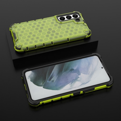Противоударный чехол Honeycomb with Neck Lanyard для Samsung Galaxy S22 5G - зеленый