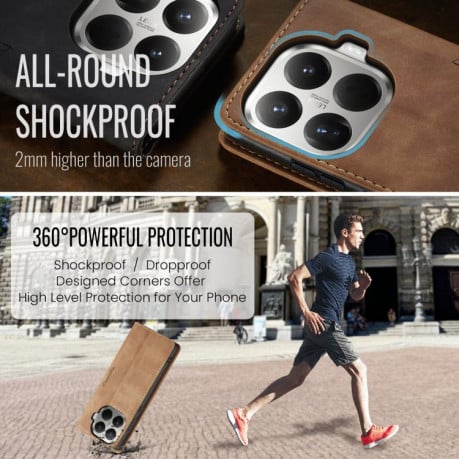 Чехол-книжка CaseMe-013 многофункциональный с кармашком на карт на Xiaomi 15T Pro - коричневый