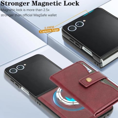 Чохол Kalebol Magnetic Button з кишенькою на карт та MagSafe на Samsung Galaxy Filp 7 - червоний