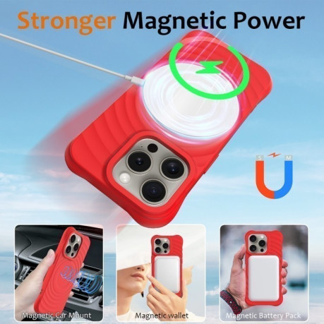 Противоударный чехол Wave Texture MagSafe Magnetic Liquid Silicone для iPhone 16 Pro Max - красный