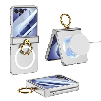 Магнітний чохол GKK Integrated Ultra-thin Hinge Full Coverage Magnetic with Ring з кільцем і захистом шарніра на Samsung Galaxy Flip8 5G — сріблястий