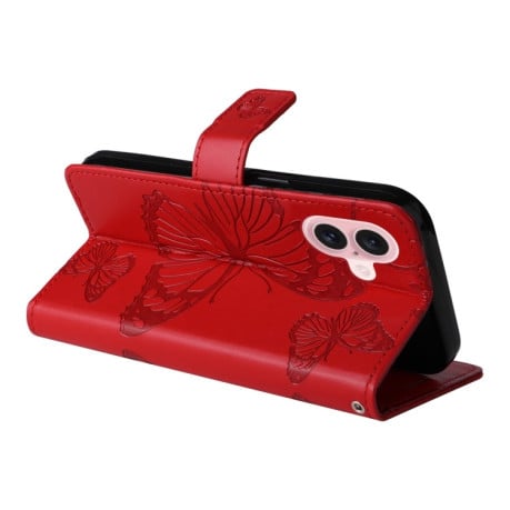 Чохол-книжка Embossed Butterfly для iPhone 16 – червоний