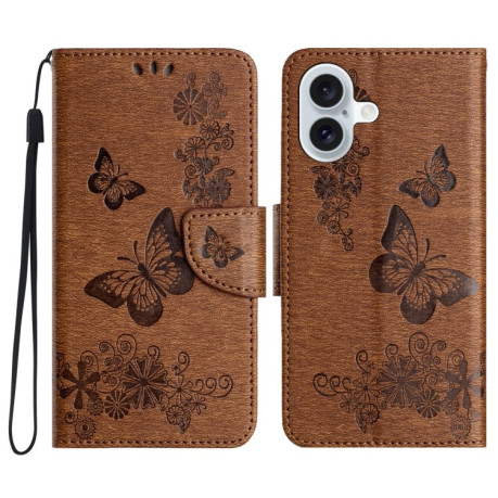 Чохол-книжка Embossed Butterfly для iPhone 16 Plus - коричневий