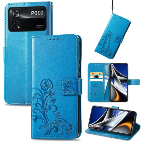 Чохол-книжка Four-leaf Clasp Embossed Xiaomi Poco X4 Pro 5G - синій
