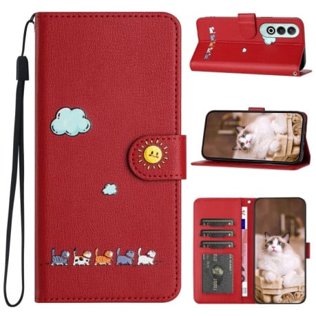 Чохол-книжка Cartoon Cats Leather для OnePlus Nord CE 4 5G - червоний