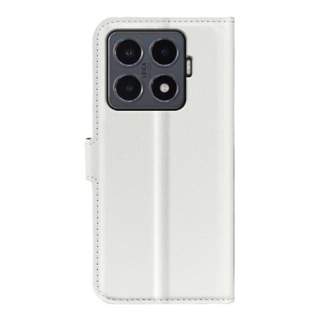 Чехол-книжка с фактурой Litchi и магнитным хлястиком на Xiaomi 15T Pro - белый