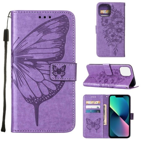 Чехол-книжка Embossed Butterfly для  iPhone 14 Plus - светло-фиолетовый