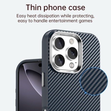 Ударозащитный чехол HMC Carbon Fiber Series IMD на iPhone 16 Pro Max - синий