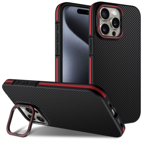 Ударозахисний чохол Carbon Fiber Texture Lens Holder TPU на iPhone 16 Pro - червоний