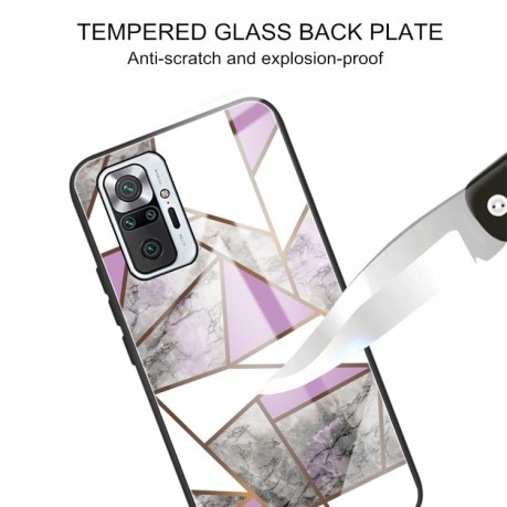 Противоударный стеклянный чехол Marble Pattern Glass на  Xiaomi Redmi Note 10 Pro / Note 10 Pro Max - Rhombus Gray Purple