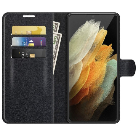 Чехол-книжка Litchi Texture на Samsung Galaxy S22 Ultra 5G - черный