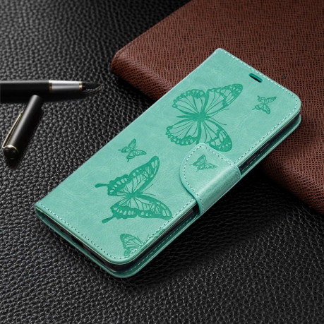 Чехол-книжка Butterflies Pattern на Xiaomi Redmi 10A/9C - зеленый