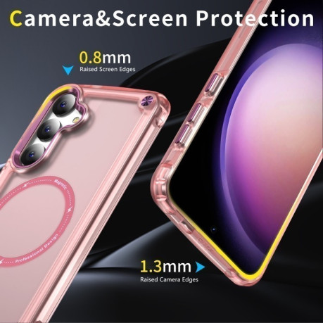 Протиударний чохол Skin Feel TPU + PC MagSafe Magnetic для Samsung Galaxy S25 5G - прозоро-рожевий