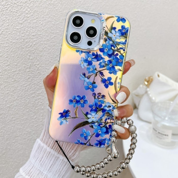 Чехол Electroplating Laser Flower Phone Case with Wrist Strap  для iPhone 16 Pro - Myosotis