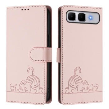 Чехол-книжка с тиснением Cat Rat защитой от сканирования RFID для Infinix Smart 10 Plus — розовый