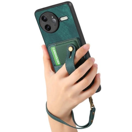 Противоударный чехол Retro Cross Wristband Wallet Leather для Xiaomi Poco F7 Ultra - зеленый