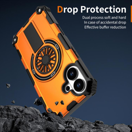 Противоударный чехол Shockproof Kickstand Metallic Shaft MagSafe на iPhone 17 - оранжевый