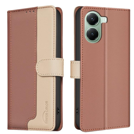 Чехол-книжка Color Matching RFID Anti-theft Leather для Xiaomi Poco X7 Pro - коричневый