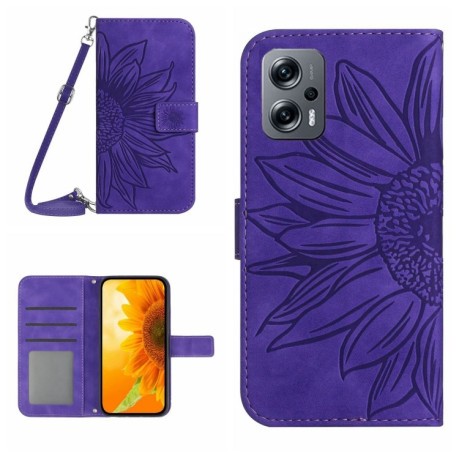Чехол-книжка Skin Feel Sun Flower для Xiaomi Poco X4 GT - темно-фиолетовый