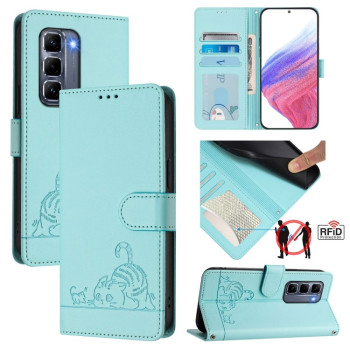 Чехол-книжка Cat Embossing Pattern на Infinix Hot 50 Pro+ 4G - зеленый