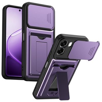 Чехол Escase с отделением на карт и слайдером камеры на OPPO A6 4G / A6 5G / A6x 4G / A6x 5G — фиолетовый