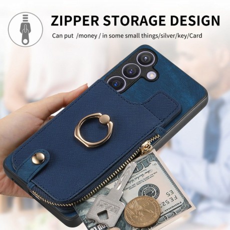 Чохол Cross Leather Ring Vertical Zipper Wallet на Samsung Galaxy S24 5G - синій
